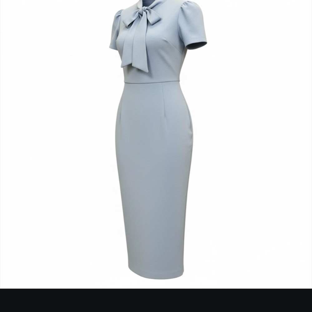 Maggy London Light Blue Midi Dress with Bow size 6